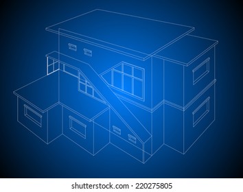 Wireframe home stylish one on a blue background
