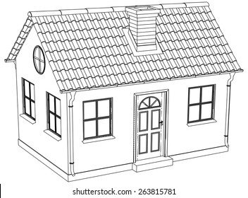 Wire-frame house. Vector illustration rendering of 3d