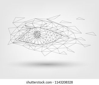 Wireframe human eye, vision, biometric recognition concept, technology and security