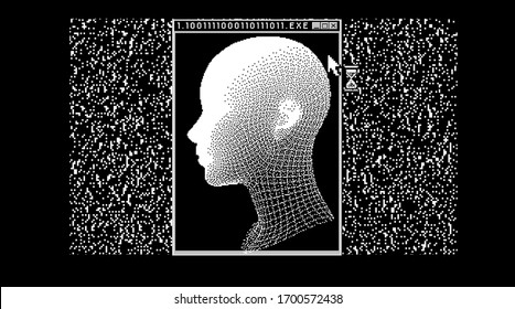 Wireframe of human head made of pixels and particles. Concept for Artificial Intelligence.