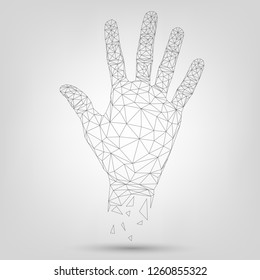 Wireframe human palm, give five, hand, technology