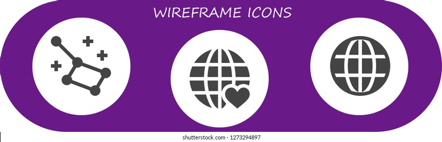  wireframe icon set. 3 filled wireframe icons. Simple modern icons about  - Constellation, Earth grid