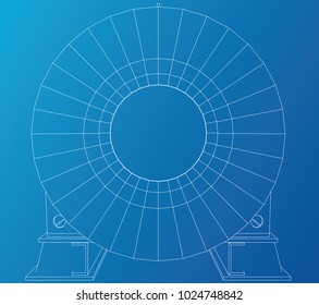 Wire-frame illustration of engine unit oil industry. Created illustration of 3d