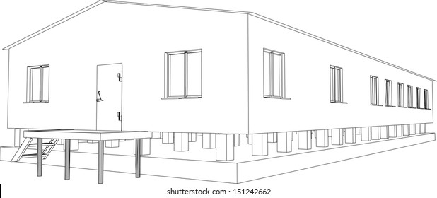 Wire-frame industrial building on the white background. EPS 10 vector format