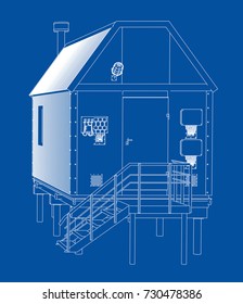 Wire-frame industrial building. Vector rendering of 3d. Wire-frame style
