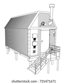 Wire-frame industrial building. Vector rendering of 3d. Wire-frame style