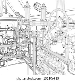 Wire-frame industrial equipment. EPS 10 vector format