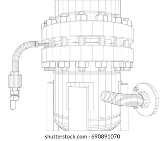 Wire-frame industrial equipment. EPS 10 vector format. Vector rendering of 3d