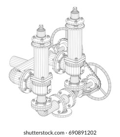 Wire-frame industrial equipment. EPS 10 vector format. Vector rendering of 3d