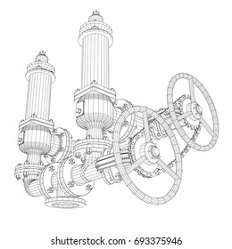 Wire-frame industrial equipment. EPS 10 vector format. Vector rendering of 3d