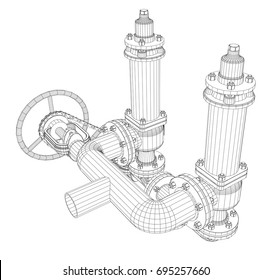 Wire-frame industrial equipment. EPS 10 vector format. Vector rendering of 3d