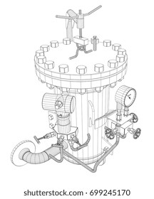 Wire-frame industrial equipment. EPS 10 vector format. Vector rendering of 3d