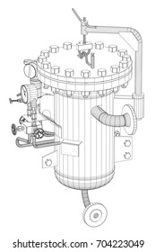 Wire-frame industrial equipment. EPS 10 vector format. Vector rendering of 3d