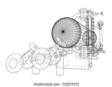 Wire-frame industrial equipment. EPS 10 vector format. Vector rendering of 3d