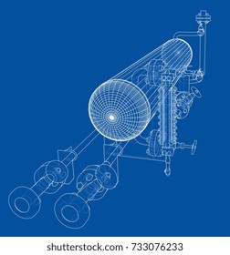 Wire-frame industrial equipment. EPS 10 vector format. Vector rendering of 3d