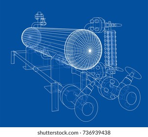 Wire-frame industrial equipment. EPS 10 vector format. Vector rendering of 3d