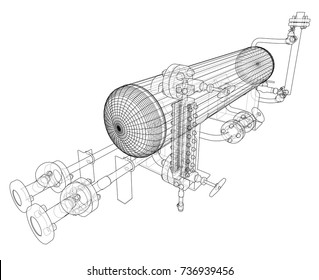 Wire-frame industrial equipment. EPS 10 vector format. Vector rendering of 3d