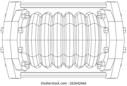 Wire-frame  industrial equipment oil flowmeter. EPS 10 vector format. Tracing illustration of 3d.