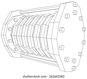 Wire-frame  industrial equipment oil flowmeter. EPS 10 vector format. Tracing illustration of 3d.