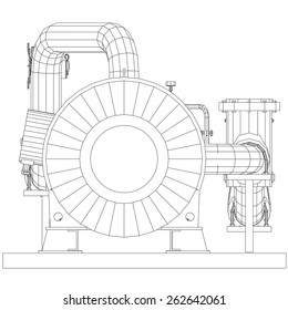 Wire-frame  industrial equipment oil and gas pump. Tracing illustration of 3d. EPS 10 vector format.