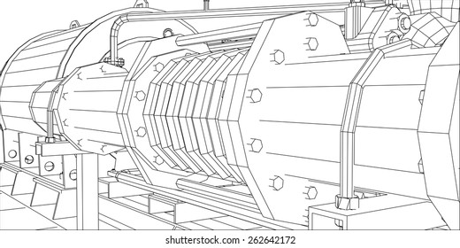 Wire-frame  industrial equipment oil and gas pump. Tracing illustration of 3d. EPS 10 vector format.