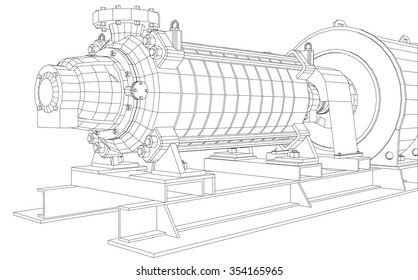 Wire-frame industrial equipment oil and gas pump. Tracing illustration of 3d. EPS 10 vector format.