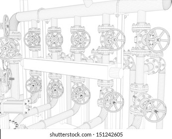 Wire-frame industrial equipment on the white background. EPS 10 vector format