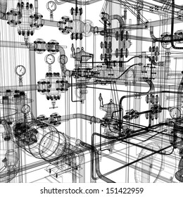 Wire-frame industrial equipment on the white background. EPS 10 vector format