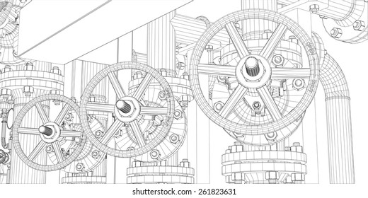 Wire-frame industrial equipment on white background. EPS 10 vector format. Vector rendering of 3d