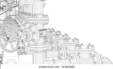 Wire-frame industrial equipment on white background. EPS 10 vector format. Vector rendering of 3d