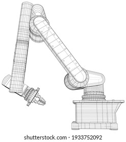 Wire-frame Industrial Robot isolated on white. Vector created of 3d. EPS10 format. Vector rendering of 3d.