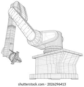 Wire-frame Industrial Robot isolated on white. Vector created of 3d. EPS10 format. Vector rendering of 3d.