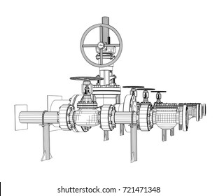 Wire-frame industrial valves. Vector rendering of 3d