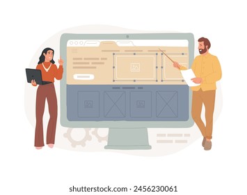 Wireframe isolated concept vector illustration. Web page layout, interface element, website navigation, screen blueprint, visual guide, business analyst, user experience, sketch vector concept.