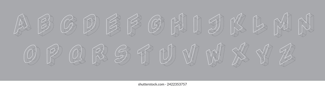 Wireframe isometric alphabet. 3d font design