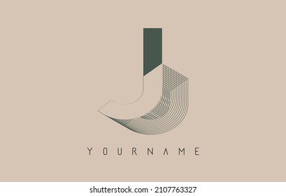 Wireframe J Letter Logo Design in zwei Farben. Kreative Vektorgrafik mit verkabeltem, gespiegeltem Rahmenrahmen. Logo in Pastellfarben.