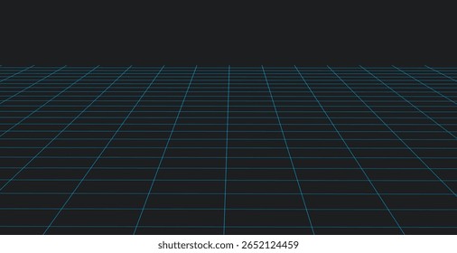 Wireframe lands 3D mesh. Perspective grid background.