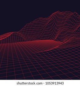 Wireframe landscape background. 3D technology illustration landscape. Abstract . Wireframe landscape.