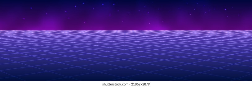 Wireframe landscape background. 80s retro landscape style. Vector illustration.