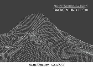 Wireframe landscape background. Abstract vector.3d technology illustration.