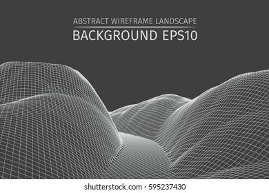 Wireframe landscape background. Abstract vector.3d technology illustration.