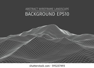 Wireframe landscape background. Abstract vector.3d technology illustration.