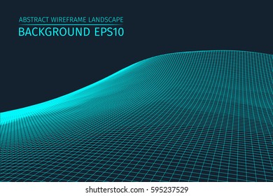 Wireframe landscape background. Abstract vector.3d technology illustration.