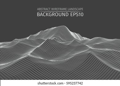 Wireframe landscape background. Abstract vector.3d technology illustration.