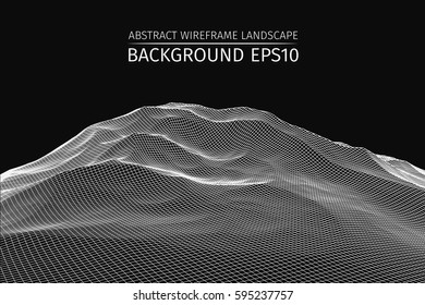 Wireframe landscape background. Abstract vector.3d technology illustration.