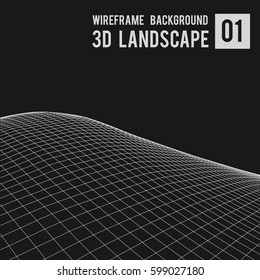 Wireframe landscape background. Abstract vector.3d technology illustration.