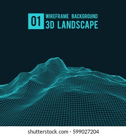 Wireframe landscape background. Abstract vector.3d technology illustration.