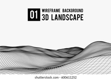 Wireframe landscape background. Abstract vector.3d technology illustration.