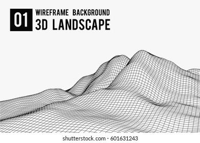 Wireframe landscape background. Abstract vector.3d technology illustration.
