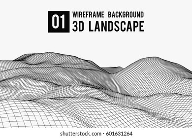 Wireframe landscape background. Abstract vector.3d technology illustration.